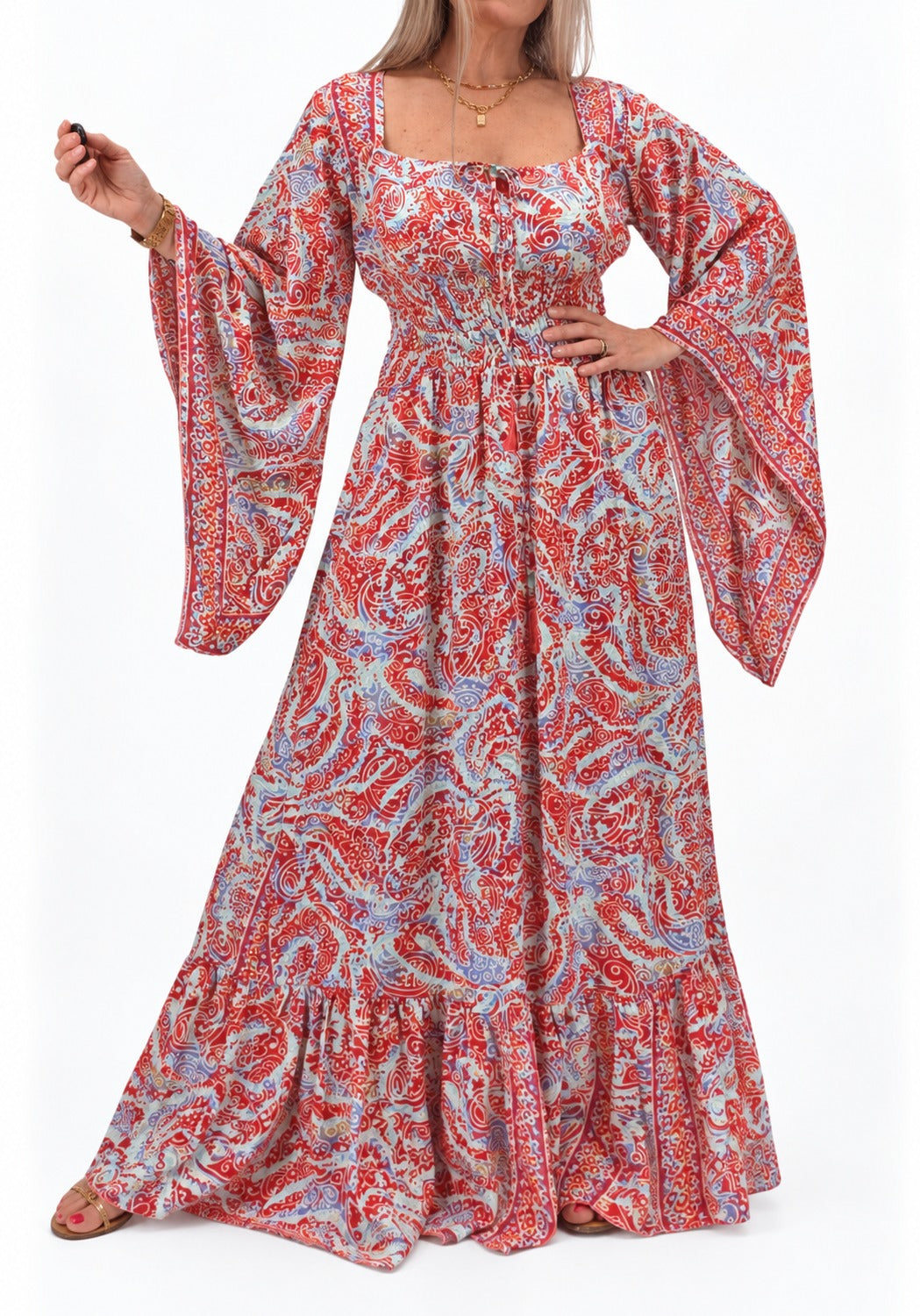Vestido de la India en seda manga larga amplia
