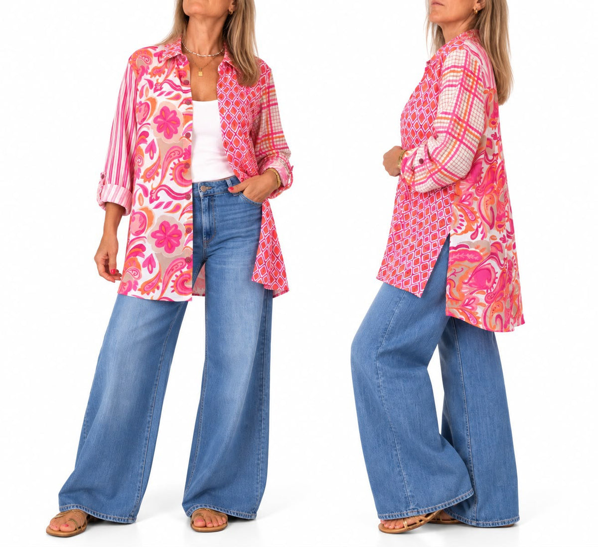 Camisa estampada rosa frente y espalda