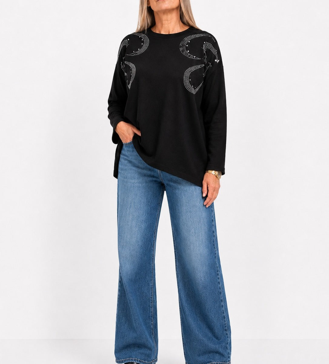 Buzo tejido de punto con apliques - negro