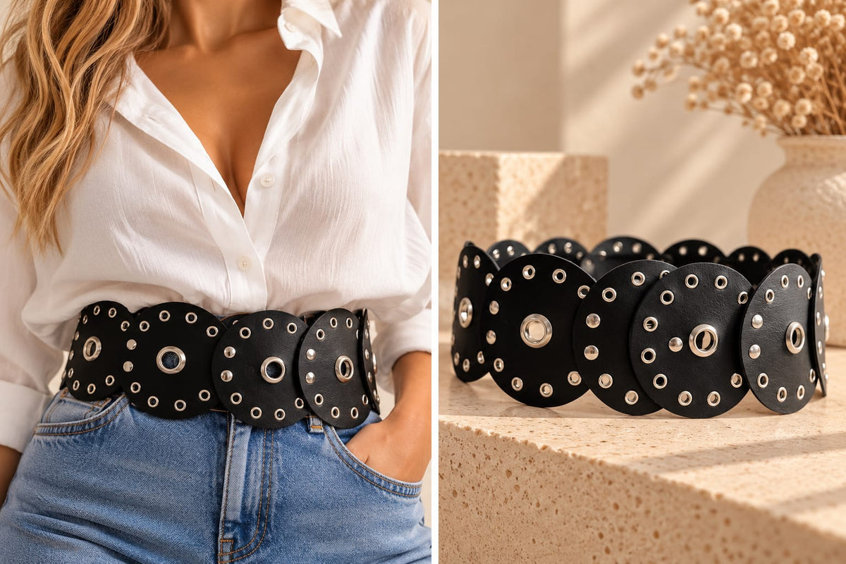 Cinturón cuerina con tachas negro