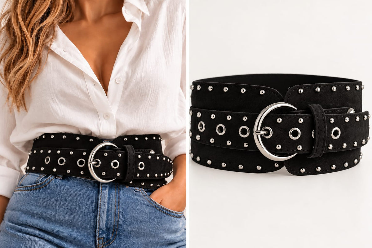 Cinturón gamuza con tachas negro
