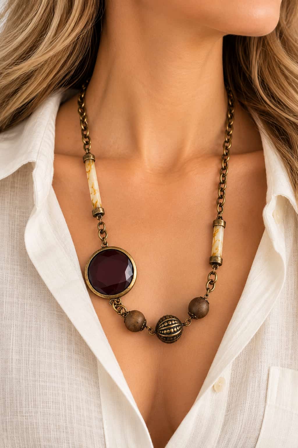 Collar Piedra bordó con cuentas