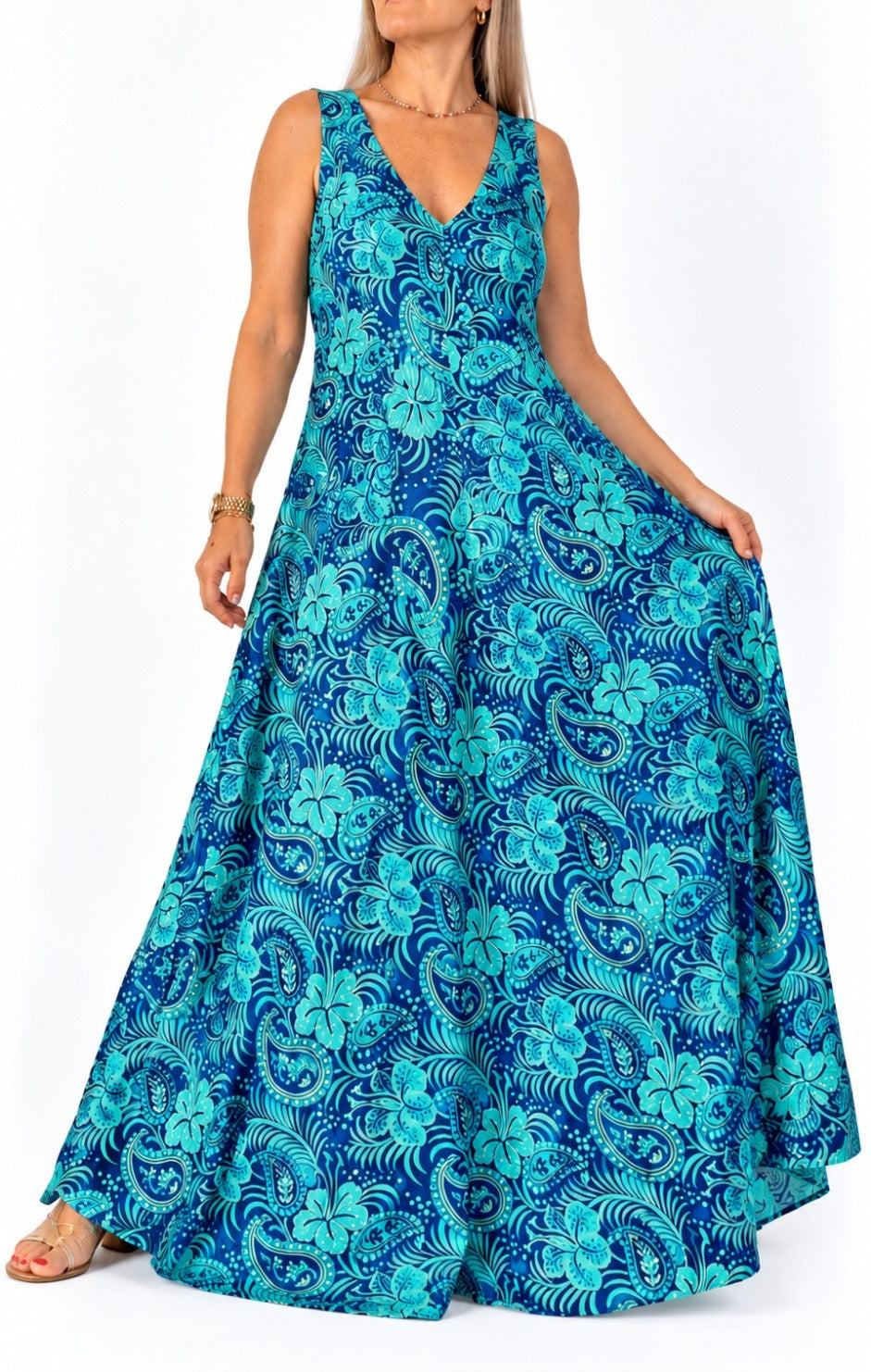 Vestido en seda de la India con escote V