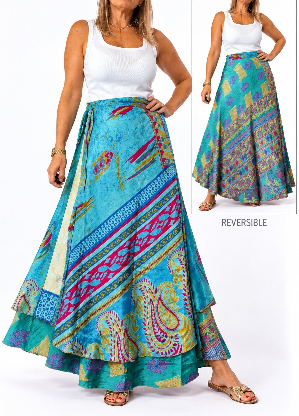 Pollera multiforma de seda de la India