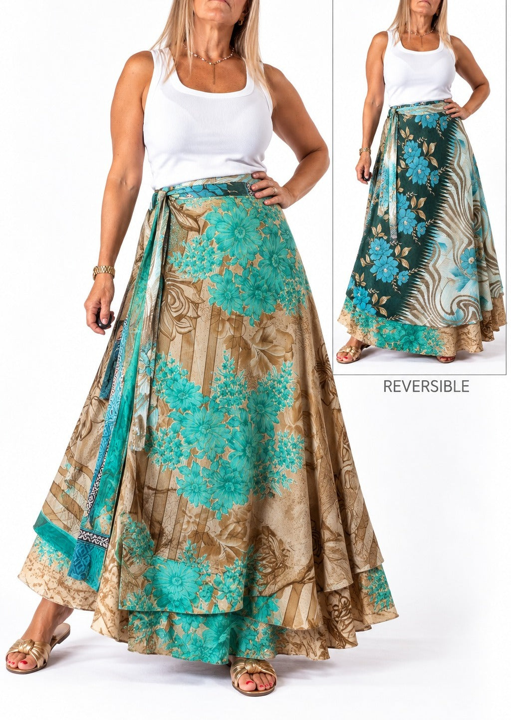 Pollera multiforma de seda de la India