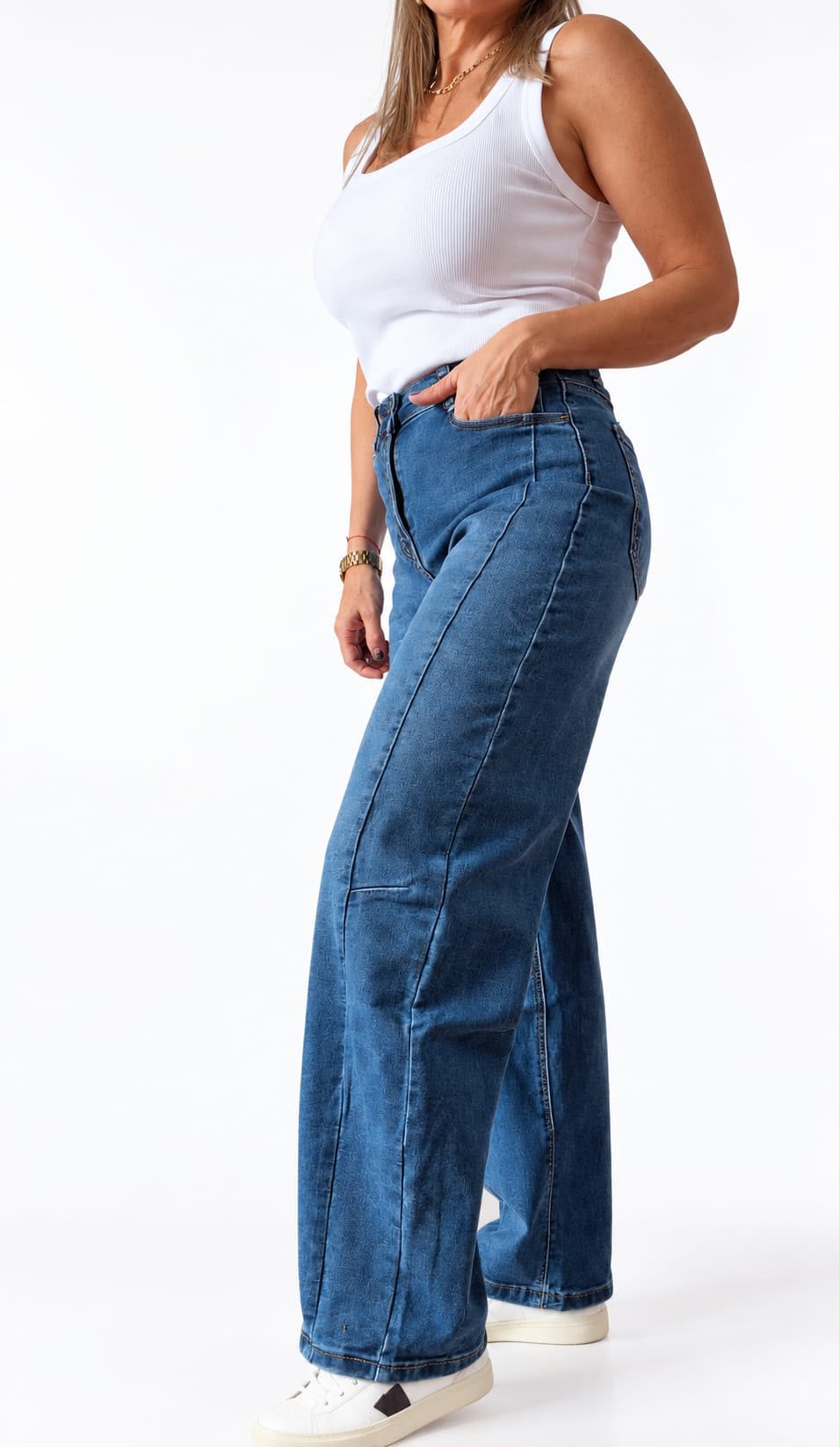Jean elastizado wide leg tiro alto