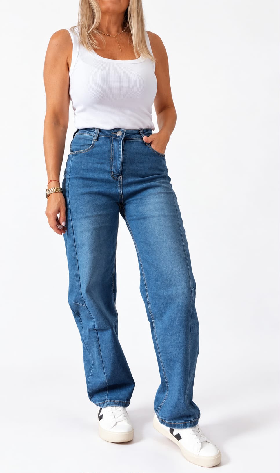 Jean elastizado wide leg tiro alto frente