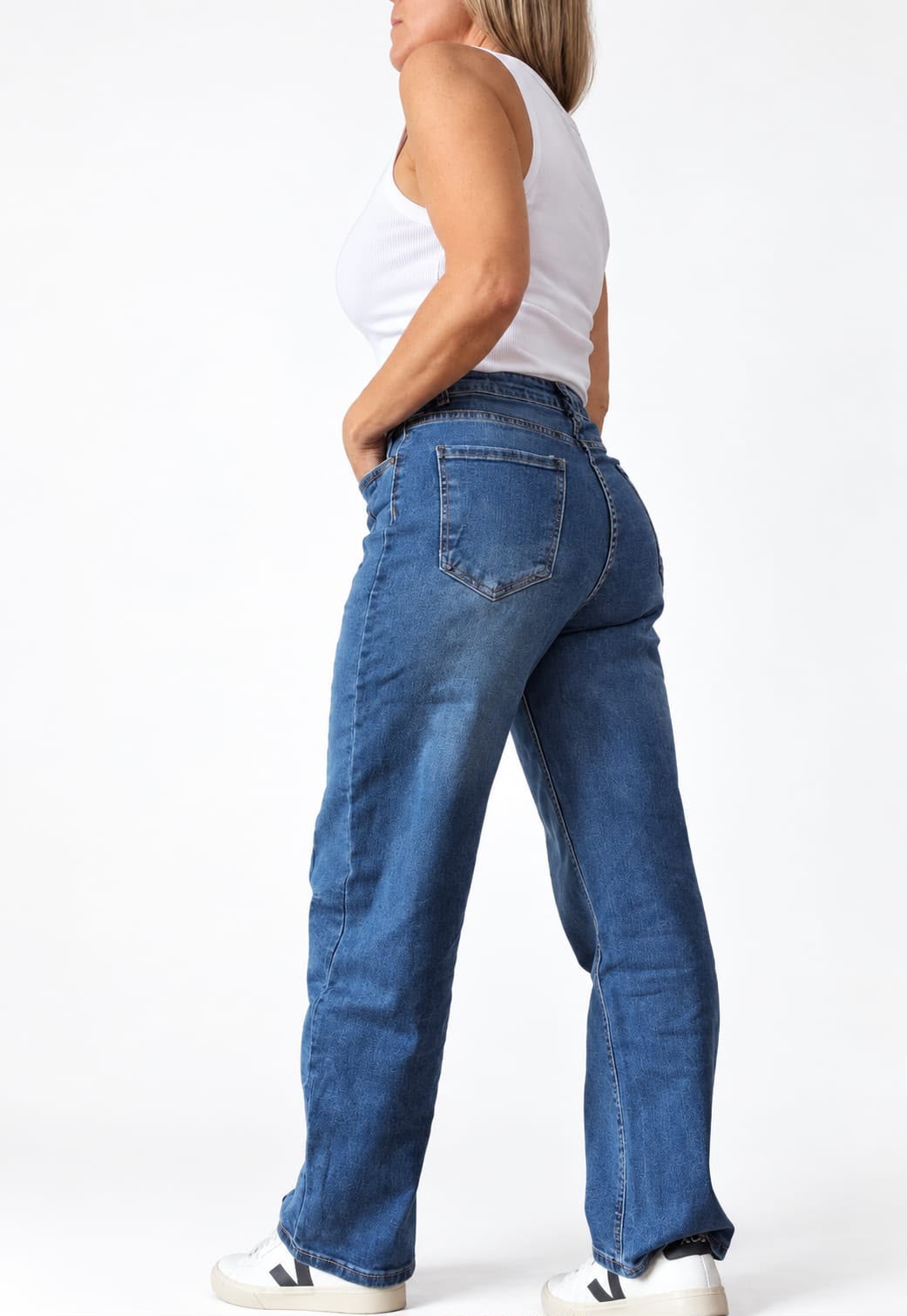 Jean elastizado wide leg tiro alto espalda