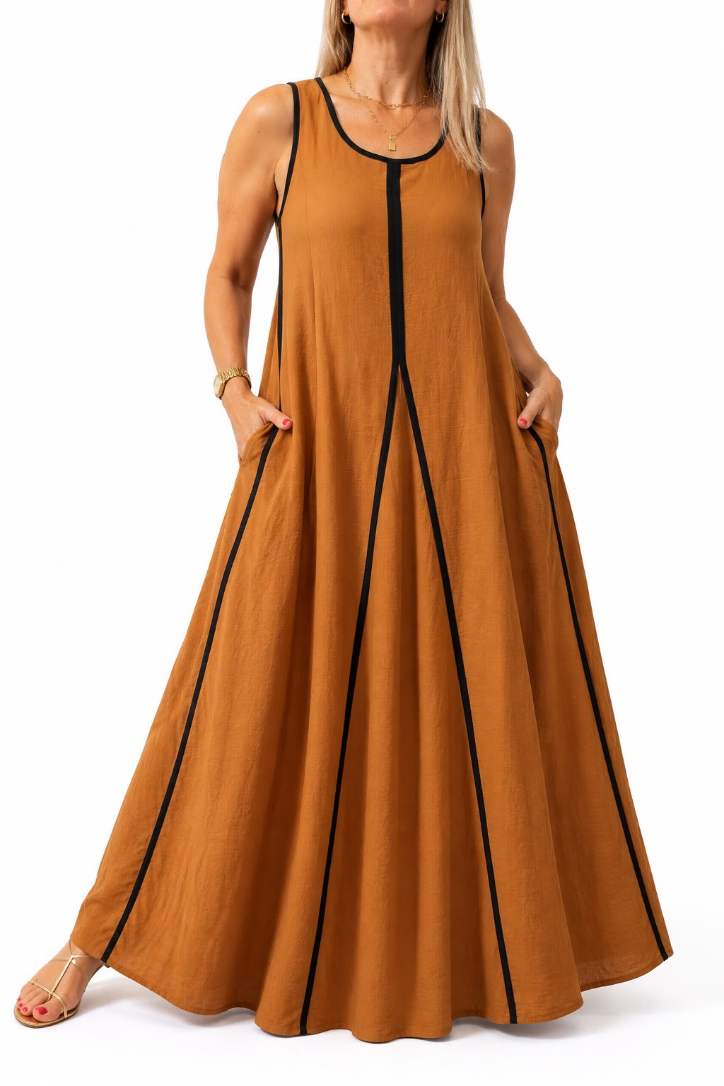 Vestido crepé con vivos en contraste