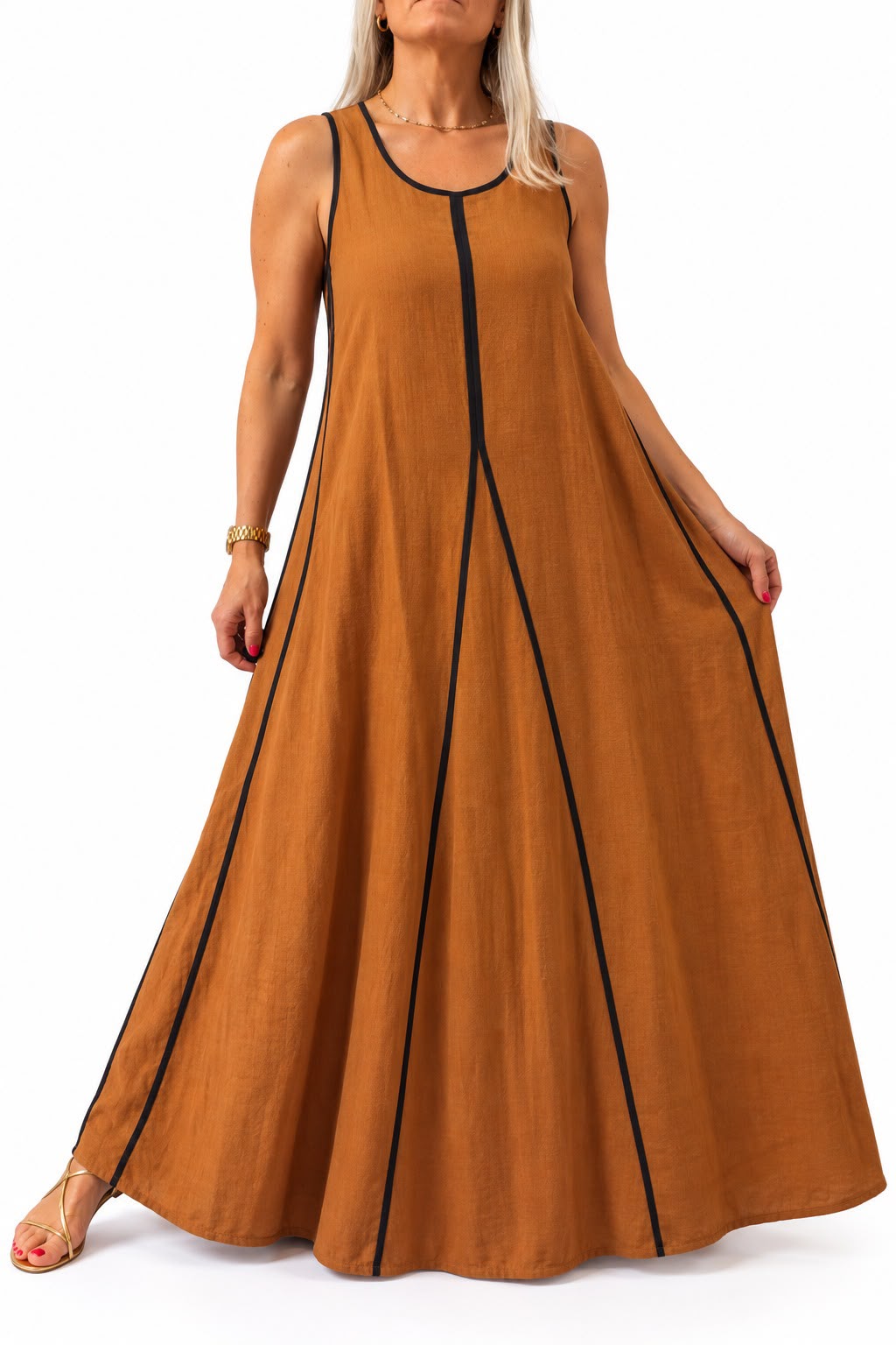 Vestido crepé con vivos en contraste